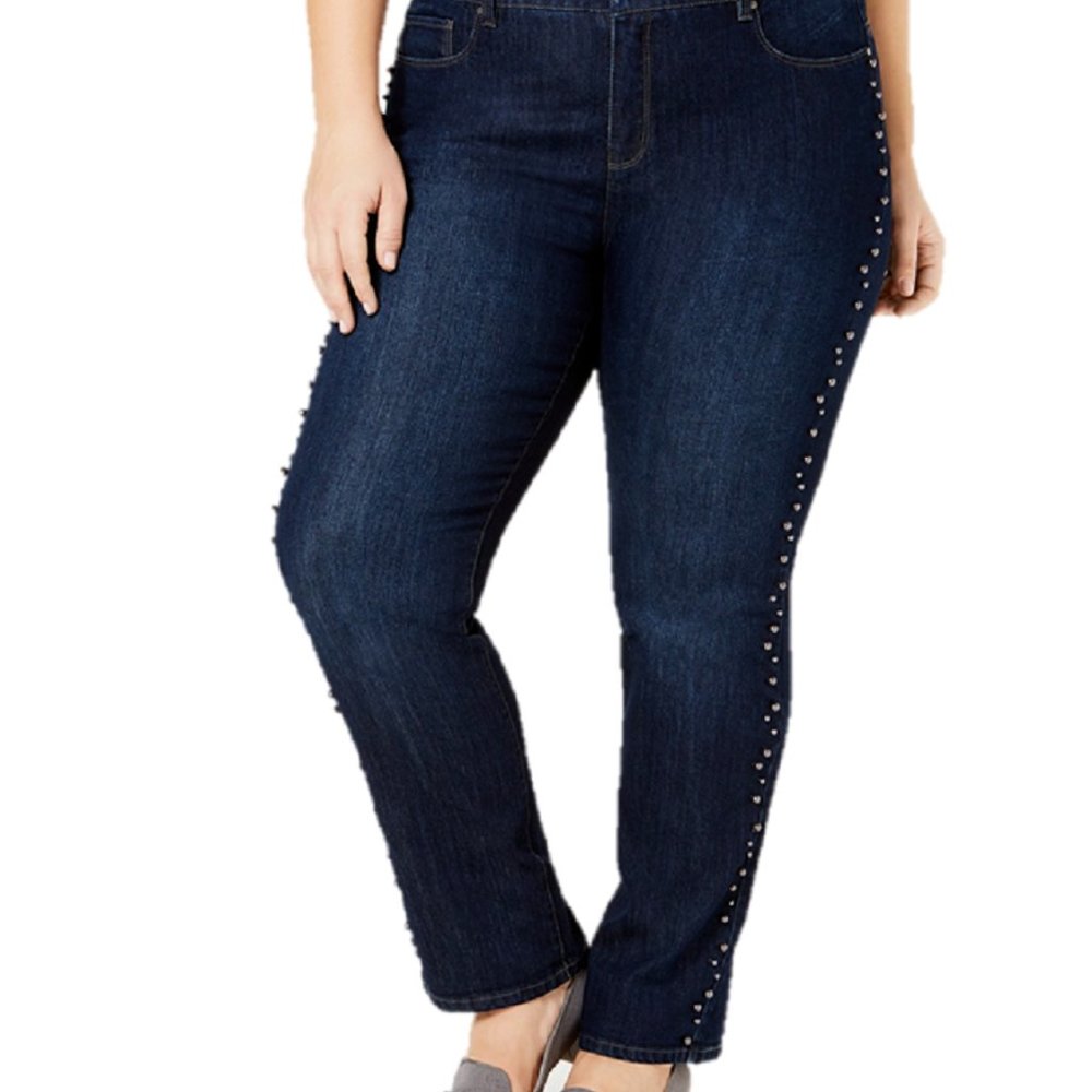 Charter Club Women's 28W Plus Size Faux-Pearl-Stud Jeans